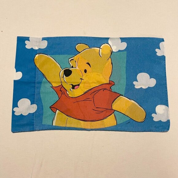 Vtg 2 Disney Winnie The Pooh Piglet Standard Pillow Case Blue White Clouds - Picture 5 of 16